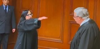 Mexico's new Supreme Court chief justice, Norma Lucia Pina Hernandez, being sworn in to the position.