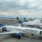 Aeromexico's Boeing 737s lined up at the gates of the international terminal of the Mexico City International Airport (AICM).
