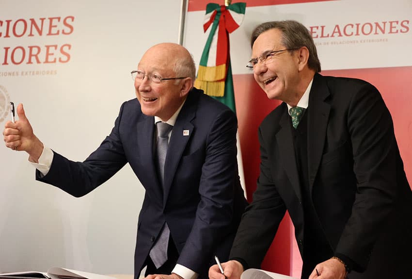 US Ambassador to Mexico Ken Salazar, left, Mexico Ambassador to U.S. Esteban Moctezuma, right