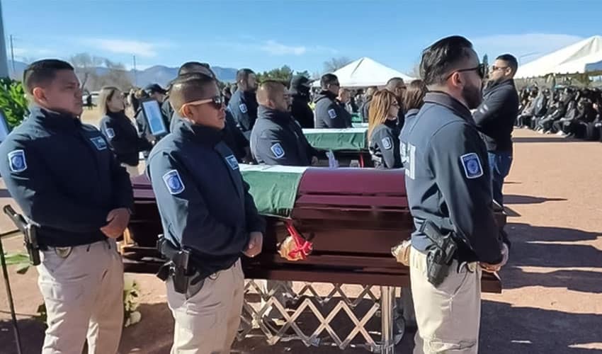 Cereso No. 3's prison guards at funeral for fallen comrades earlier this week in Juarez, Mexico