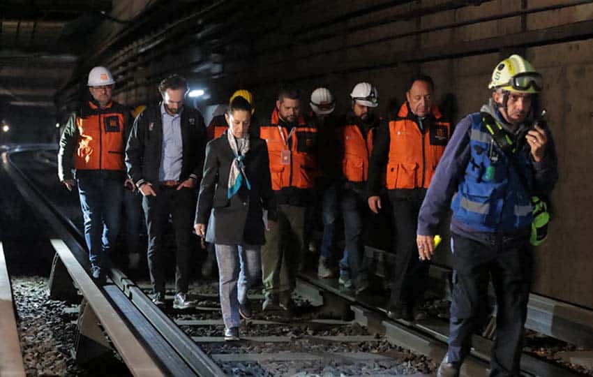 Mexico City Mayor Claudia Sheinbaum visiting the site of the Metro crash on Monday