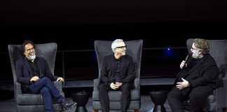 Mexican directors and longtime friends Alejandro Iñárritu, Alfonso Cuarón and Guillermo del Toro at a special event hosted by Netflix