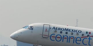 An Aeroméxico plane takes off.