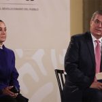 Mexico City Mayor Claudia Sheinbaum and Foreign Minister Marcelo Ebrard onstage at a recent press conference.