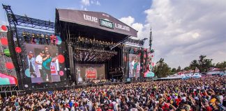 A crowd gathers around one of Vive Latino's main stages in 2022.