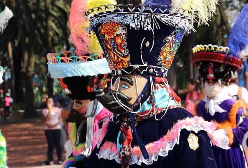 Chinelos dancers during Mexico City's Xochimilco neighborhood's Carnival celebration