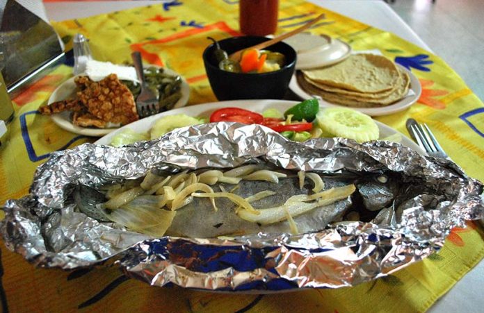 Foil wrapped trout in Tenango del Valle, Mexico state