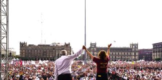 Mexico's President Lopez Obrador at a rally with his supporters