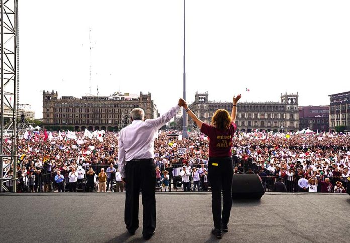 Mexico's President Lopez Obrador at a rally with his supporters