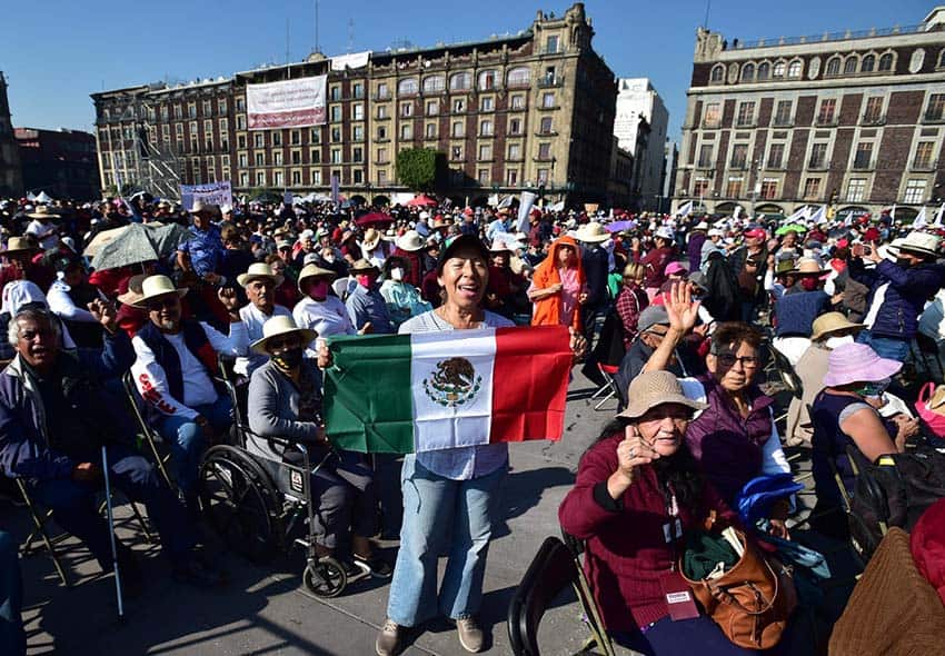 AMLO supporters at rally for celebration of 4th Transformation, Mexico city
