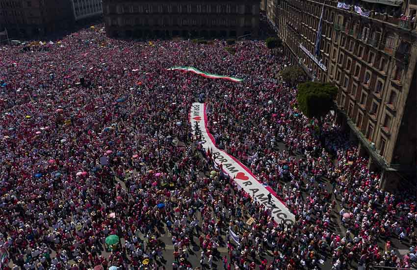 anti-Plan B electoral reform protest in Zocalo in Mexico City
