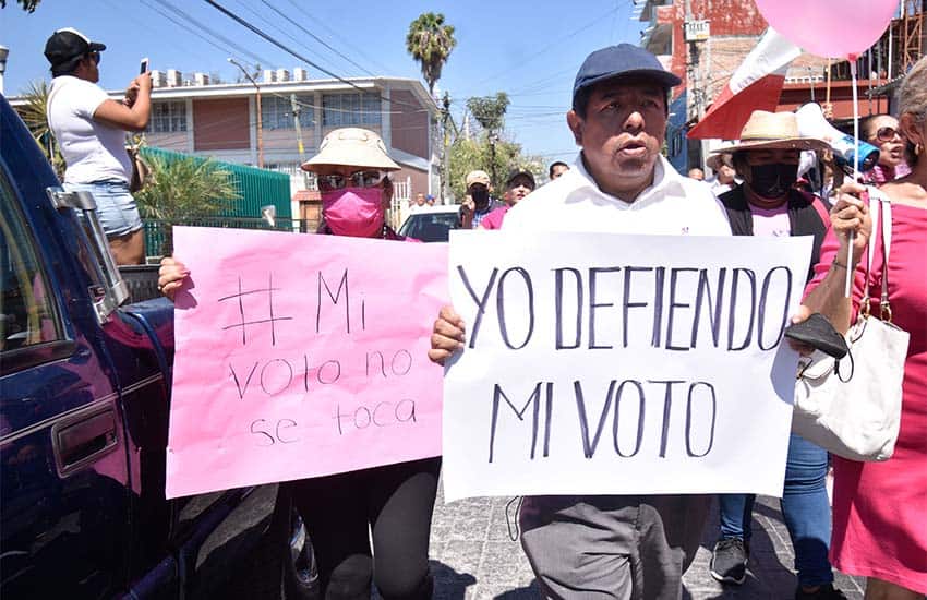 Anti-Plan B reform law protesters in Chilpancingo, Guerrero, Mexico