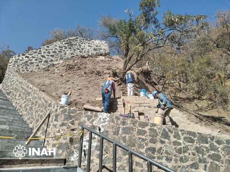 Restoration work at Cholula pyramid