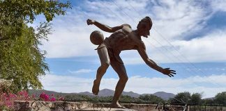 Ulama player statue at entrance to El Quelite, Sinaloa