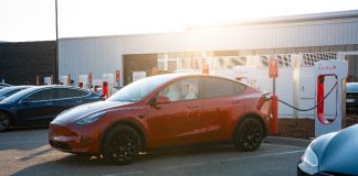 Tesla electric vehicle charging station