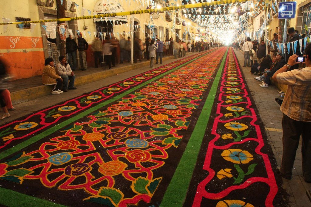 Sawdust carpet in Huamantla, Tlaxcala, Mexico