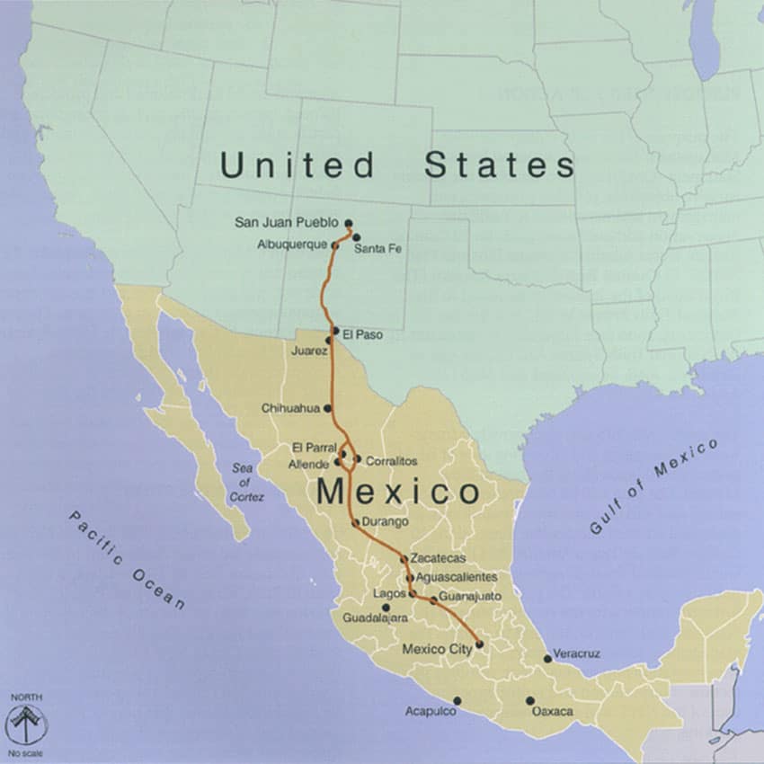 map of silver mines in colonial U.S. and Mexico