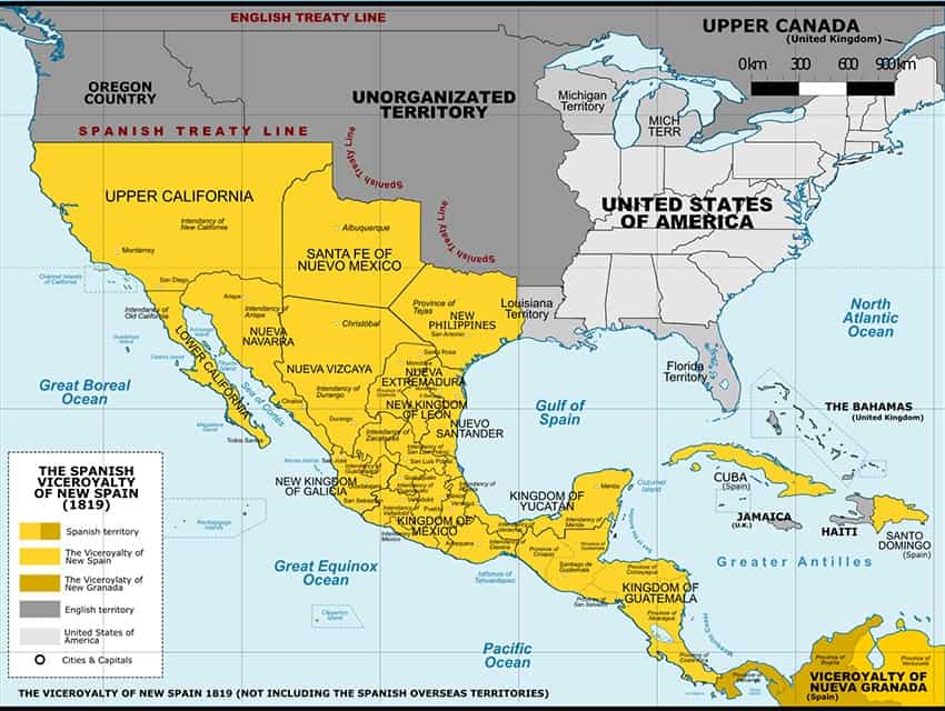 Map of New Spain in 1819