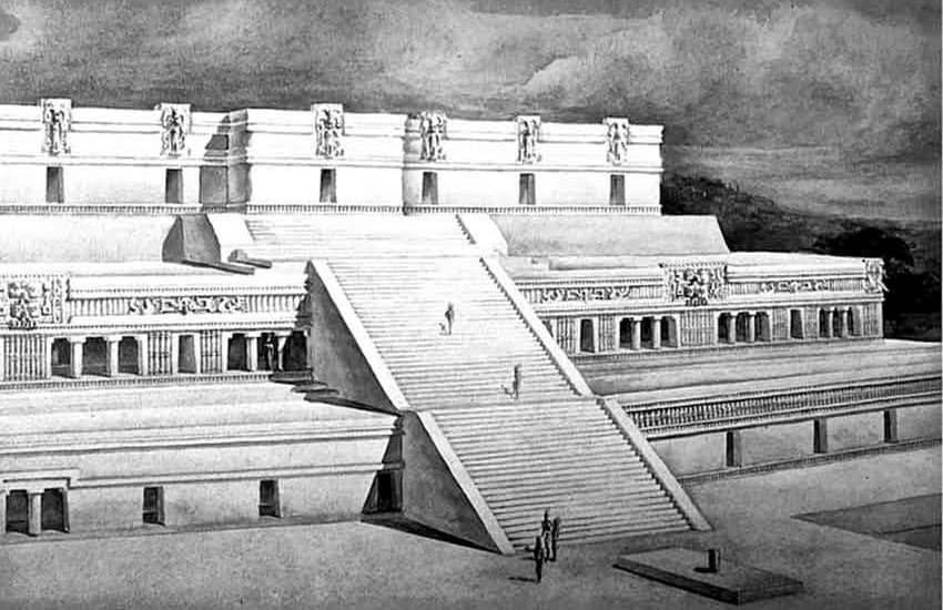Acropolis of Las Piedras Negras, drawn by archaeologist Tatiana Proskouriakoff in 1946