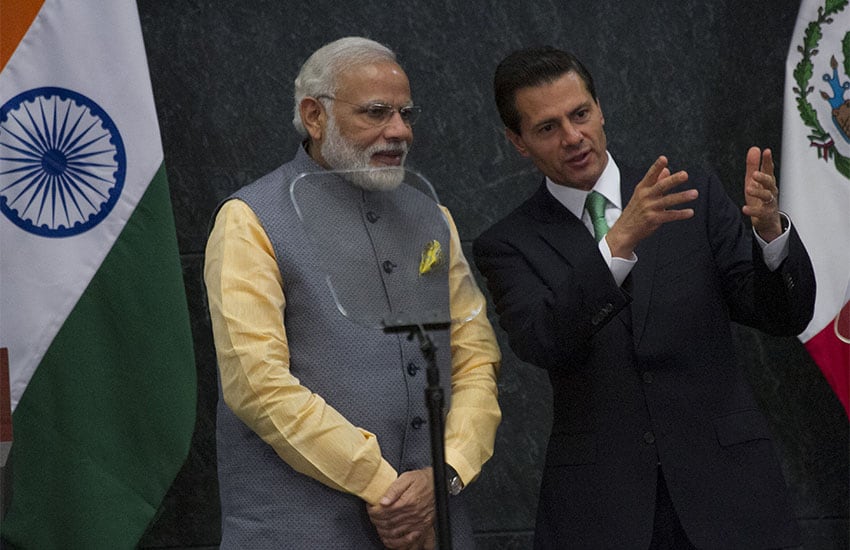 India's Prime Minister Narendra Modi with Mexico's former president Enrique Peña Nieto in 2016