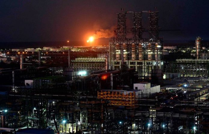 A refinery in Veracruz lets off a gas flare