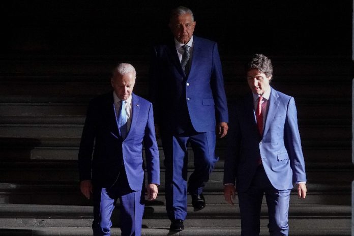 Joe Biden, Andrés Manuel López Obrador and Justin Trudeau at the North American Leaders' Summit
