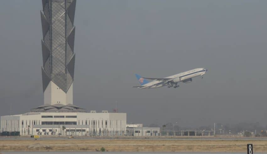 A China Airlines plane leaves AIFA