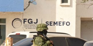 Soldier guarding building in Matamoros where Shaeed Woodward and Zindell Brown