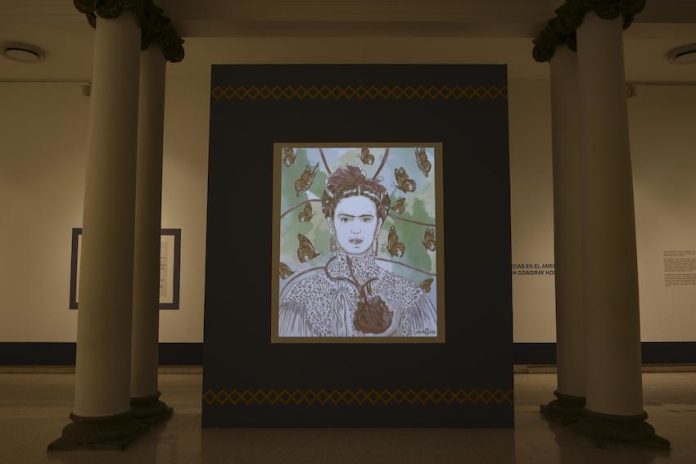 A portrait of Kahlo on display in Guadalajara