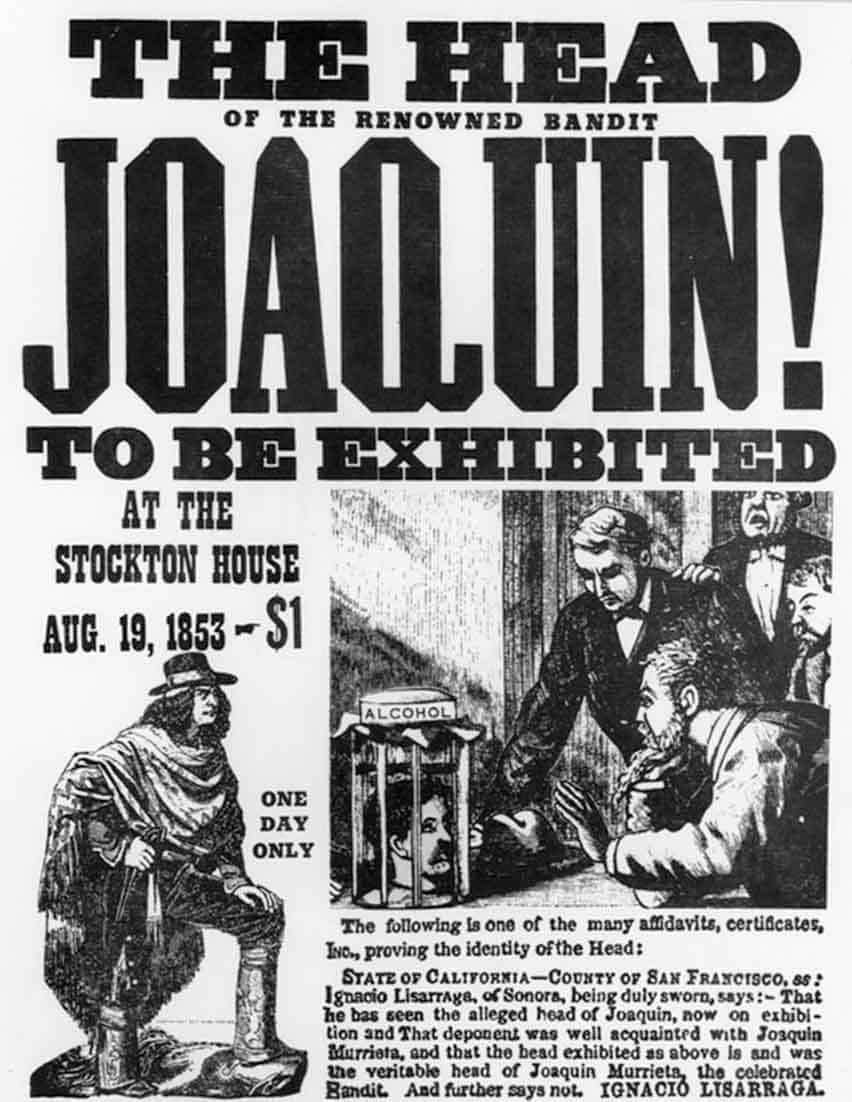 1850s ad for exhibition of Joaquin Murrieta's head