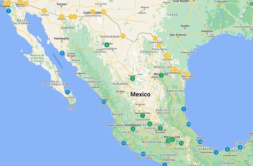 map of Mexico's northern border stations