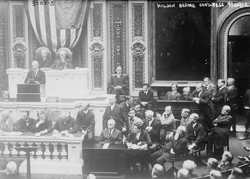 President Woodrow Wilson appearing before US Congress