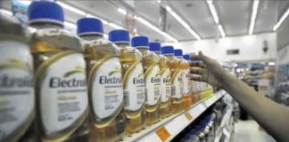 Bottles of Mexican electrolyte replacement drink Electrolit