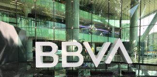 The lobby of the BBVA tower in Mexico City