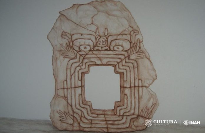 A drawing of an ancient Olmec statue