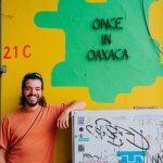artist Jamie Levin at his cafe, Once in Oaxaca in Oaxaca city, Mexico