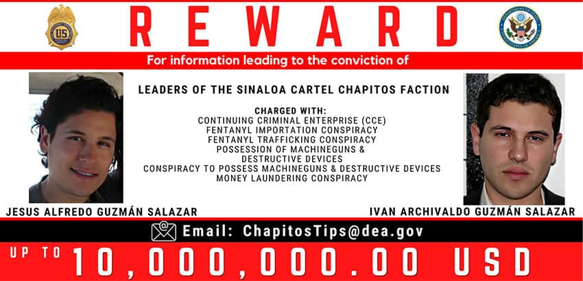 reward poster for capture of los chapitos