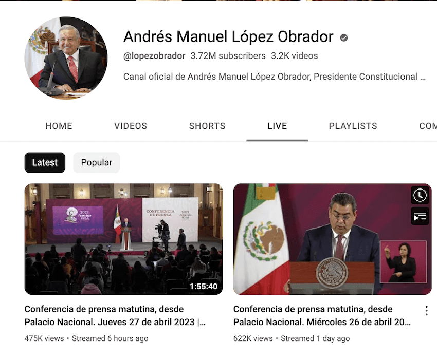 AMLO's Youtube Livestreaming page