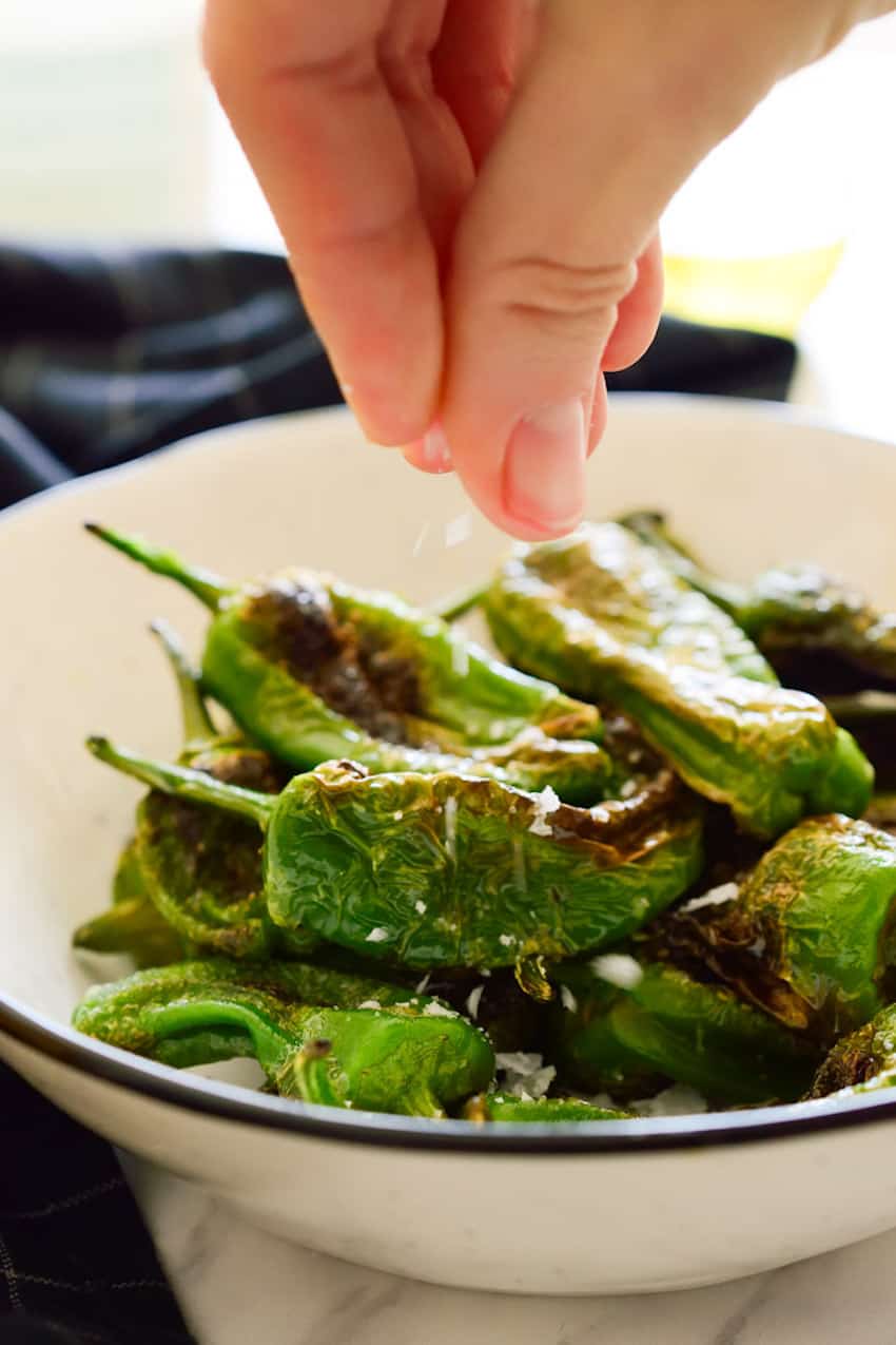 Salting padron peppers