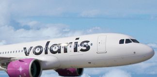 A Volaris flight in the clouds