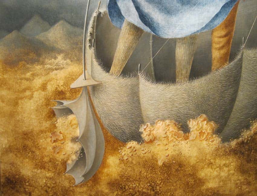 Detail from "La Huida" by Remedios Varo 1961. Surrealist painters like Spaniard Remedios Varo found refuge in Mexico after the Nazis took over France.