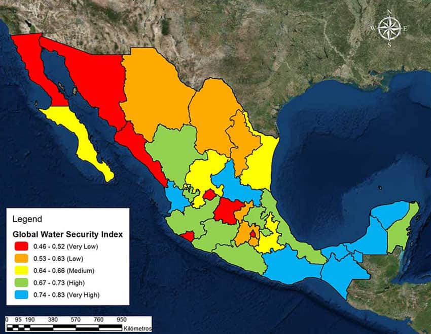 Water security map of Mexico.