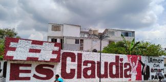 Campaign slogan on building