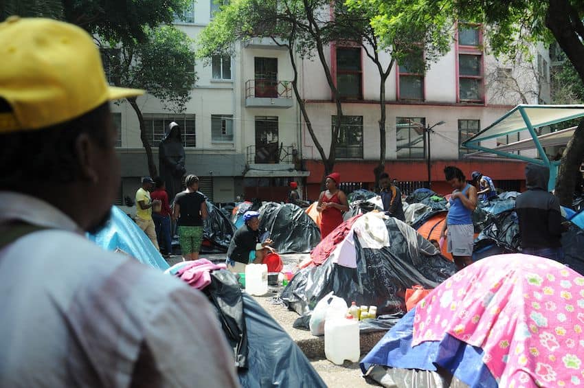 A crowded tent encampment in Mexico City, before it was cleared out last week.