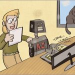 AI robot helping human woman with work