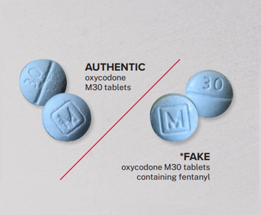 images of fake vs. authentic oxycodone pills