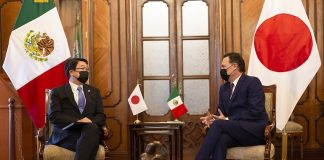 Japan's ambassador to Mexico, right, at event in leon, Mexico