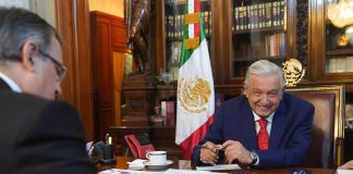 President Lopez Obrador on phone call with U.S.'s Joe Biden.