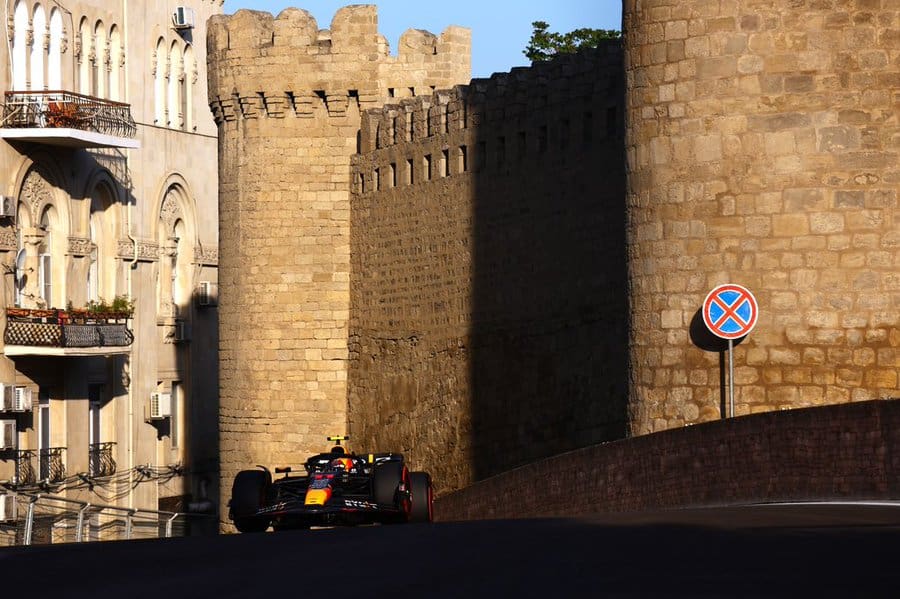 Perez winds through the castle section of Baku City circuit