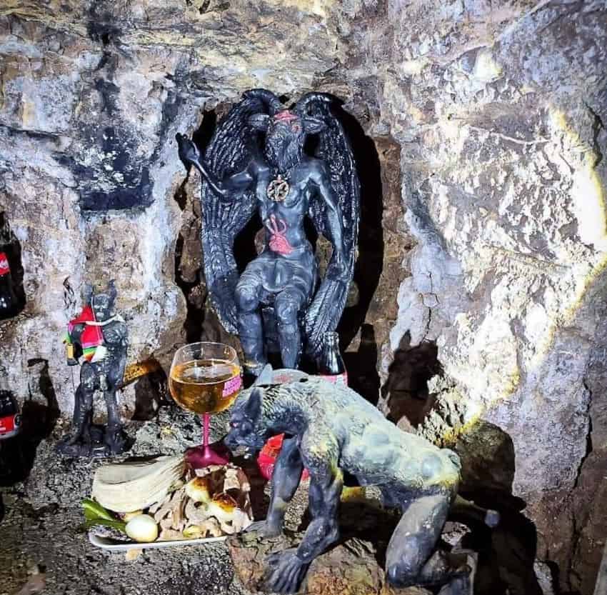 A statue of demons found in a huachicolero tunnel in Cuautepec